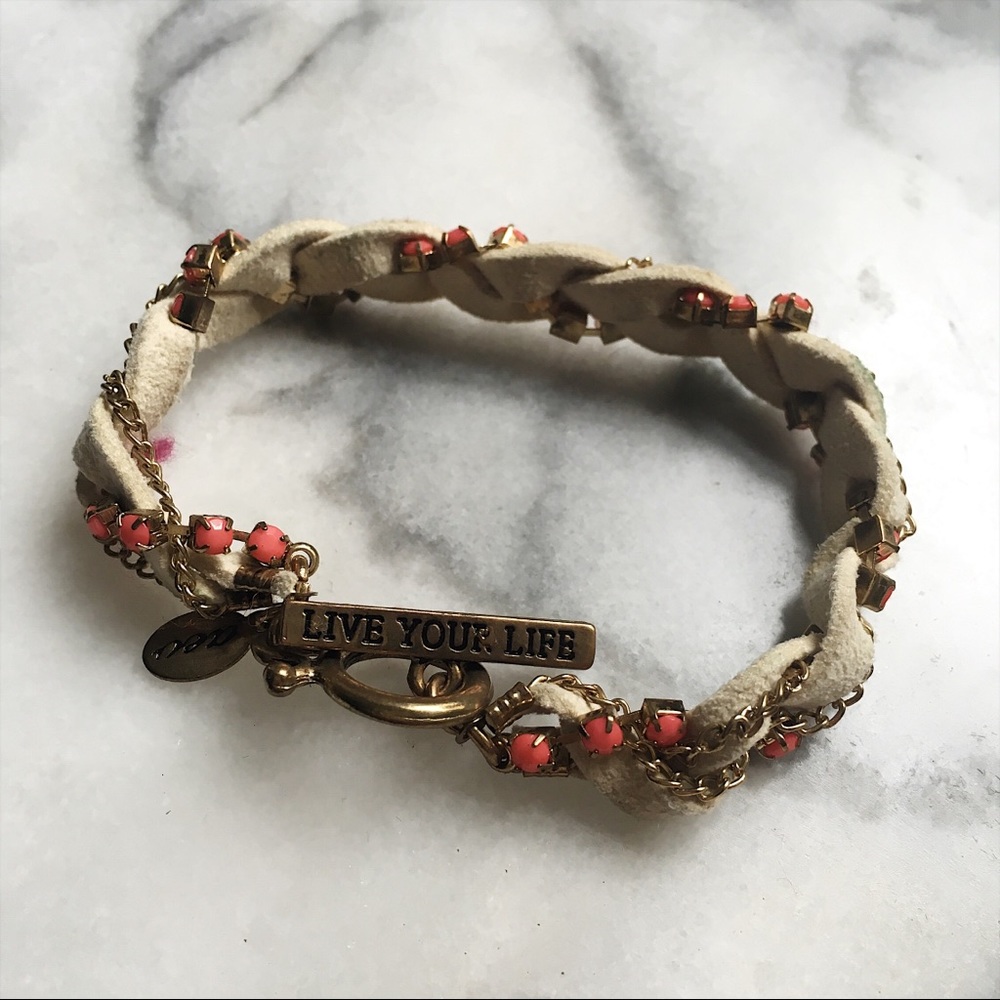 Braided leather and chain bracelet